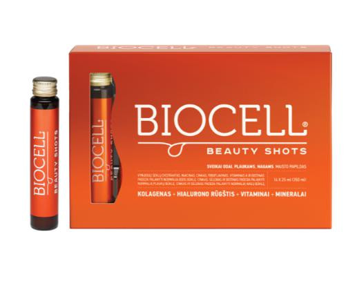 „BIOCELL Beauty Shots“ geriamas kolagenas su vitaminais ir mineralais odai, plaukams, nagams